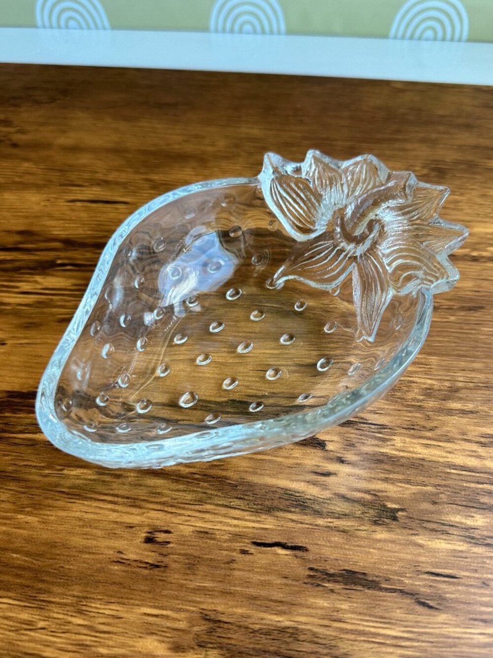Vintage Clear Pressed Glass Strawberry Shaped Trinket Dish Bowl Cottagecore